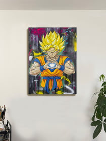 Tableau peinture originale sur toile — Super Saiyan Urban Street — street art — Art mural Calbarracin — 100 x 73 cm