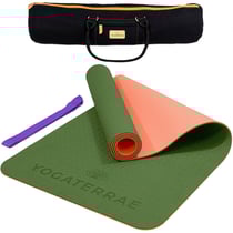 Tapis de Yoga VERT KAKI CORAIL TPE dim. 183x61x0,6 cm + Sangle de transport et d’étirements + Sac