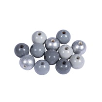 Assort. perles en bois FSC 100%, 12mm ø, tons gris - argent , polies, 32 pces