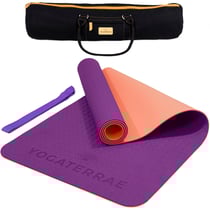 Tapis de Yoga VIOLET CORAIL TPE dim. 183x61x0,6 cm + Sangle de transport et d’étirements + Sac Coton