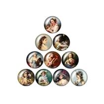 10 cabochons rond en verre assorties 25 mm FEMME RETRO A