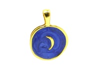 2 Pendentifs breloques rond 25*18mm - lune - doré et émail bleu nacré