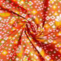 Tissu Coton imprimé Arty Clodettes fleuris sur fond Orange