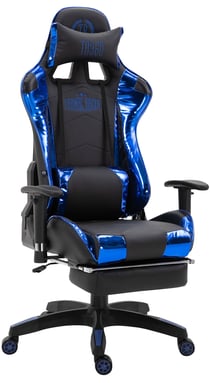 Chaise de bureau Racing Turbo avec repose-pieds brillant noir/bleu