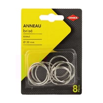 Boîte de 8 anneaux brisé - Métal - Diamètre de 30mm - Pour porte-clés - Cogex