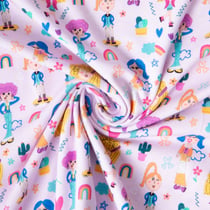 Tissu Jersey de Coton Coloriage girls sur fond Rose pâle