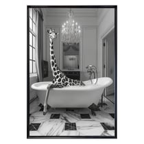 Tableau mural encadré portrait girafe au bain 80x120 cm