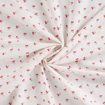 Tissu Coton imprimé Cerises rouges sur fond Blanc cassé