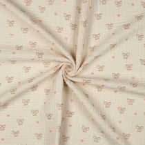 Tissu Double gaze de Coton Bio Noeuds pap sur fond Ecru