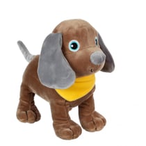 Peluche - Peluche chien Fun Puppies Sonore, marron foulard jaune - 17 cm