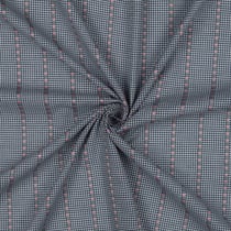 Tissu Voile de Coton imprimé Petits carreaux Bleu brodées de Roses sur fond Blanc