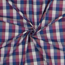Tissu Coton fil teint carreaux Bleu, Rose Framboise & Lila sur fond Blanc