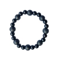 Bracelet Onyx Perles rondes 8 mm et Perles bois teinté noir 1 cm - Omsaé