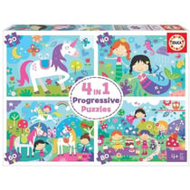 Puzzle progressif enfant - EDUCA - 4 en 1 - 20 à 80 pièces - Modèle AMIS FANTASTIQUES - Thème fantasy