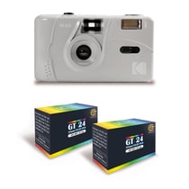 KODAK M35 - Appareil Photo Rechargeable 35mm, Objectif Grand Angle Fixe, Viseur Optique, Flash Intégré - Gris + 2 Pellicules GT24 Couleur compatible 24 Expositions