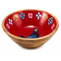 Saladier en bois de manguier folk rouge