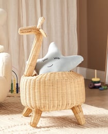 Panier de Rangement en Rotin Ton Clair 33 x 35 cm en Forme de Girafe pour Chambre d'Enfant Corbeille à Jouets Intérieur Polyvalent et Ludique