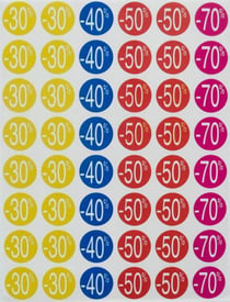 Étiquettes remise -30%/-70% Ø 24 mm 5 feuilles