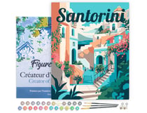 Peinture par Numéro Figured'Art avec Cadre - Affiche de voyage Santorin en fleurs - Kit de Loisir Créatif DIY Numéro d'Art Complet - 40x50cm toile tendue sur châssis