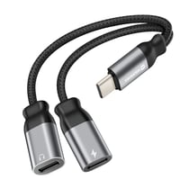 Swissten Splitter Audio et Charge USB-C 2-en-1 Nylon Tressé Anti-noeuds Noir