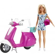 Scooter + poupees barbie + casque - mattel - gbk85