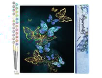 Peinture par Numéro Figured'Art - Papillons féériques bleus et dorés - Kit de Loisir Créatif DIY Numéro d'Art Complet - 40x50cm sans châssis en bois