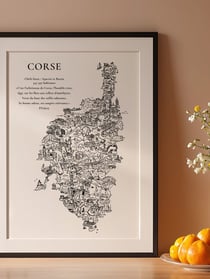 Affiche de la Corse 40x60cm, dessinée à la main - Les Cartes de Gabin
