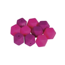 Perles en silicone Hexagone, 14mm ø, tons rose foncé , 10 pièces