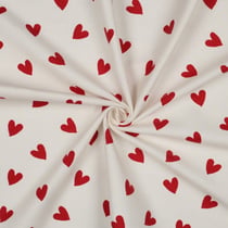 Tissu Flanelle de Coton Caline coeurs Rouge sur fond Blanc cassé