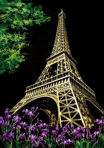 Peinture à Gratter Figured'Art format A3 (29.7x42cm) - Tour Eiffel à Paris - Kit Complet de Scratch Painting Carte à Gratter