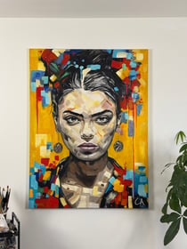 Peinture acrylique originale sur toile — Frida — portrait de célébrité — Tableau mural Calbarracin — 100 x 130 cm