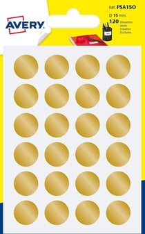 Lot de 120 pastilles adhésives AVERY - Rondes - Or - Diamètre 15 mm