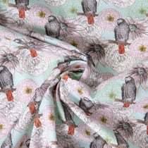 Tissu Coton imprimé Perroquet flower sur fond Vert menthe