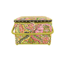Boîte à couture 26x26x19cm imprimé rose et vert