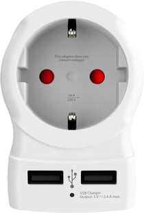 Adaptateur secteur Skross Europe vers USA sortie USB blanc