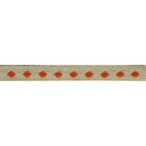 Bobine 25m galon marron Pois Orange en lin 11mm