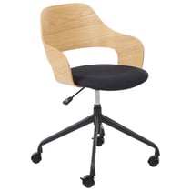 Chaise de Bureau Bois Clair et Lin Noir Siège Réglable Fonction Pivotante Pieds en Métal Mobilier de Bureau Élégant
