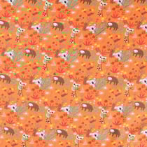 Tissu Jersey coton Bio envers molletonné Paresseux et koala fleuris sur fond Orange