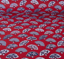 Tissu Coton imprimé Eventails Pekin sur fond Rouge