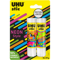 Bâtons de colle blanche - UHU - Lot de 2 grands tubes de 21g - Néon style