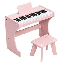 Piano Numérique Enfant 37 Touches Ensemble Complet en Bois avec Tabouret，Piano Numérique d'Éveil Musical pour 3 Ans+，rose