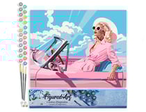Peinture par Numéro Figured'Art Diva dans une Voiture Rétro Rose - Activité Manuelle Kit de Loisir Créatif DIY Numéro d'Art Complet - 40x50cm sans châssis en bois