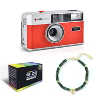 Agfa Photo x HIPANEMA - Coffret Appareil Photo Argentique Réutilisable Rouge avec Pellicule et Bracelet HIPANEMA Matcha Vert