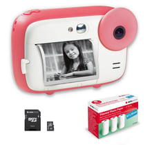 AGFA PHOTO Pack Realikids Instant Cam + 1 carte Micro SD 32GB + 3 rouleaux Papier Thermique ATP3WH - Appareil Photo Instantané Enfant, Ecran LCD 2,4', Miroir Selfie et filtre photo - Rose