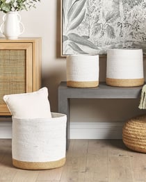 Paniers Blanc et Beige en Jute 20/25/30 cm Ronds Faits Main Rangement Intérieur pour Linge Facile à Entretenir Lot de 3