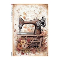 1 feuille de papier de riz 22.5 x 32 cm découpage collage Paper Designs RETRO MACHINE A COUDRE 0041