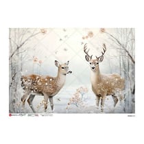 1 feuille de papier de riz 22.5 x 32 cm découpage collage Paper Designs CERF NATURE ENNEIGEE 0212