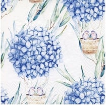 Lot de 4 serviettes en papier découpage collage 33 cm HORTENSIAS OISEAU FA 751