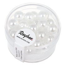 Perles en verre Renaissance, blanc neige, 8 mm, boîte 25 pces, mi - transparentes