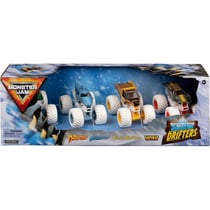 Coffret 4 monster jam 1/64 snow drifters : dragon, megalodon, earth shaker, max-d - vehicule miniature metal - spin master